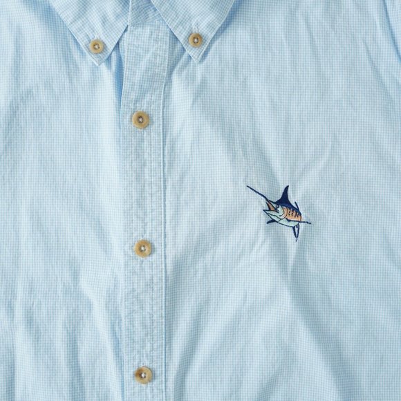 Guy Harvey Button Up Long Sleeve Shirt Gingham Marlin Fish Embroidered Men Sz M - Picture 5 of 14